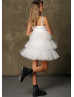 Ivory Satin Tulle Tiered Adorable Party Dress